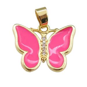 copper butterfly pendant with hotpink enamel, gold plated, approx 16-20mm [FN24430]