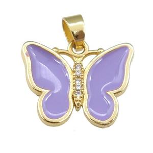copper butterfly pendant with lavender enamel, gold plated, approx 16-20mm [FN24431]