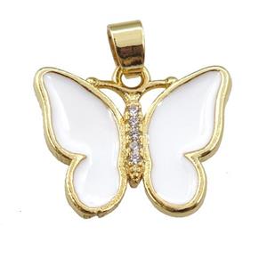 copper butterfly pendant with white enamel, gold plated, approx 16-20mm [FN24434]