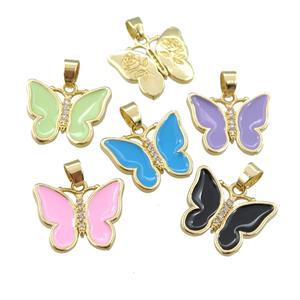 copper butterfly pendant with enamel, gold plated, mixed, approx 16-20mm [FN24436]