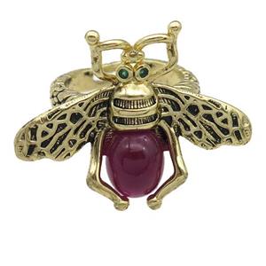 copper honeybee Rings with red cats eye stone, antique gold, approx 26-32mm, 17mm dia [FN24440]