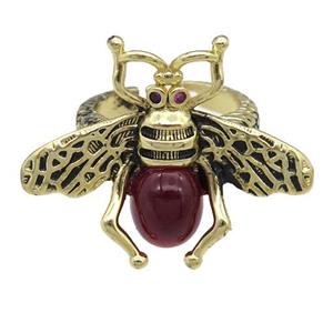 copper honeybee Rings with deepred cats eye stone, antique gold, approx 26-32mm, 17mm dia [FN24445]