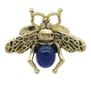 copper honeybee Rings with blue cats eye stone, adjustable, antique gold, approx 26-32mm, 17mm dia [FN24454]