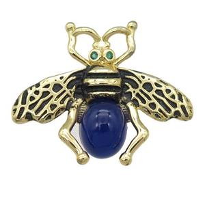 copper honeybee Connector with blue cats eye stone, antique gold, approx 26-32mm [FN24483]