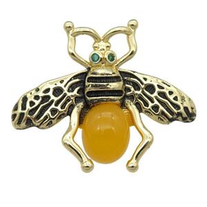 copper honeybee Connector with yellow cats eye stone, antique gold, approx 26-32mm [FN24488]