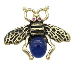 copper honeybee Connector with blue cats eye stone, antique gold, approx 26-32mm [FN24491]