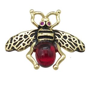 copper honeybee Connector with red cats eye stone, antique gold, approx 26-32mm [FN24492]