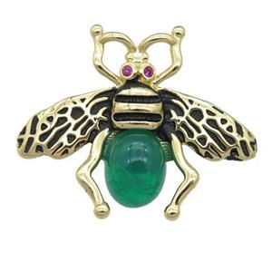 copper honeybee Connector with green cats eye stone, antique gold, approx 26-32mm [FN24493]