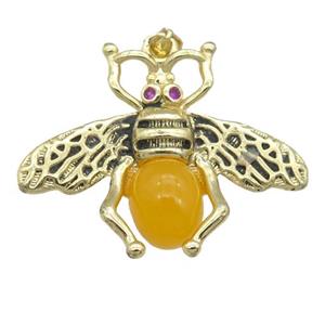 copper honeybee Pendant with yellow cats eye stone, antique gold, approx 26-32mm [FN24520]