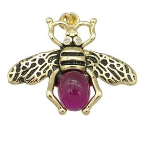 copper honeybee Pendant with red cats eye stone, antique gold, approx 26-32mm [FN24522]