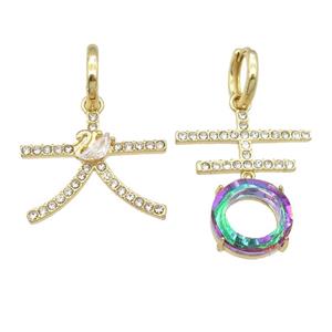 copper Hoop Earring pave zircon, gold plated, approx 25-30mm, 12mm [FN24530]