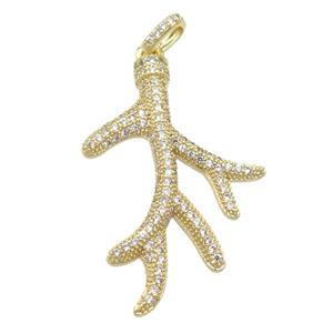 copper Antler pendant pave zircon, gold plated, approx 23-35mm [FN24539]