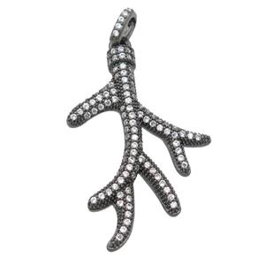 copper Antler pendant pave zircon, black plated, approx 23-35mm [FN24540]