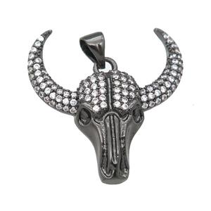 copper bullHead pendant pave zircon, black plated, approx 24-27mm [FN24545]