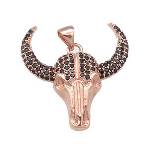 copper bullHead pendant pave zircon, rose gold, approx 24-27mm [FN24547]