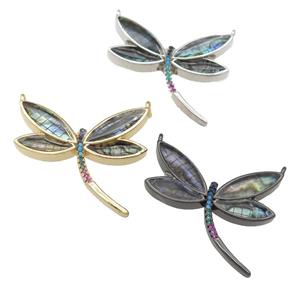 copper Dragonfly pendant pave zircon, abalone shell, mixed, approx 30mm [FN24555]