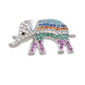 copper Elephant connector pave zircon, platinum plated, approx 13-22mm [FN24557]