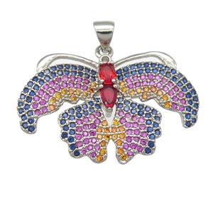 copper Butterfly pendant pave zircon, platinum plated, approx 20-31mm [FN24561]