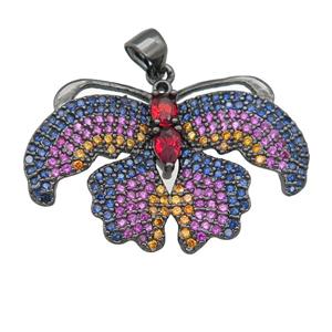 copper Butterfly pendant pave zircon, black plated, approx 20-31mm [FN24562]
