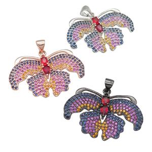 copper Butterfly pendant pave zircon, mixed, approx 20-31mm [FN24563]