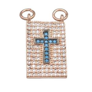 copper Rectangle pendant pave zircon, cross, rose gold, approx 12-18mm [FN24564]
