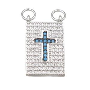 copper Rectangle pendant pave zircon, cross, platinum plated, approx 12-18mm [FN24565]
