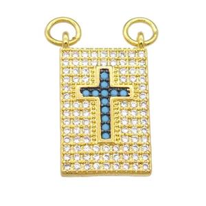 copper Rectangle pendant pave zircon, cross, gold plated, approx 12-18mm [FN24566]