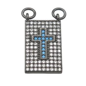 copper Rectangle pendant pave zircon, cross, black plated, approx 12-18mm [FN24567]