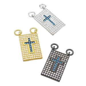 copper Rectangle pendant pave zircon, cross, mixed, approx 12-18mm [FN24568]
