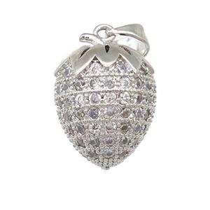 copper Strawberry pendant pave zircon, platinum plated, approx 12-14mm [FN24569]