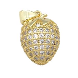 copper Strawberry pendant pave zircon, gold plated, approx 12-14mm [FN24570]