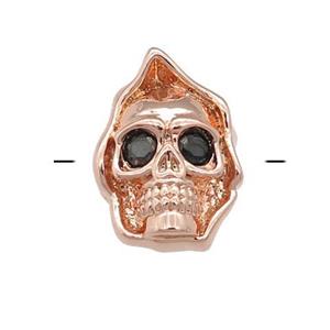 copper Skull charm beads pave zircon, rose gold, approx 10-14mm, 2mm hole [FN24571]