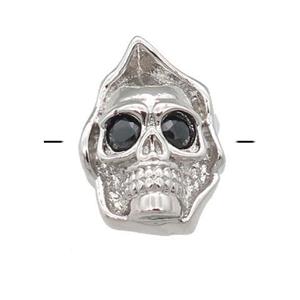 copper Skull charm beads pave zircon, platinum plated, approx 10-14mm, 2mm hole [FN24572]
