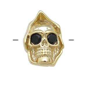 copper Skull charm beads pave zircon, gold plated, approx 10-14mm, 2mm hole [FN24573]