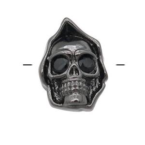copper Skull charm beads pave zircon, black plated, approx 10-14mm, 2mm hole [FN24574]
