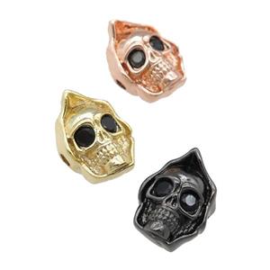 copper Skull charm beads pave zircon, mixed, approx 10-14mm, 2mm hole [FN24575]