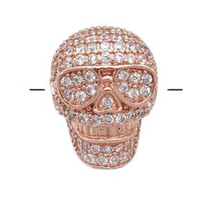 copper Skull charm beads pave zircon, rose gold, approx 11-15mm, 2mm hole [FN24576]