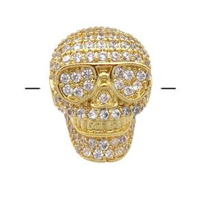 copper Skull beads pave zircon, gold plated, approx 11-15mm, 2mm hole [FN24578]