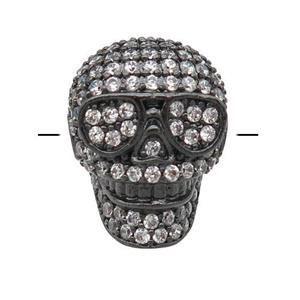 copper Skull beads pave zircon, black plated, approx 11-15mm, 2mm hole [FN24579]