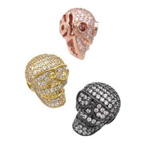 copper Skull beads pave zircon, mixed, approx 11-15mm, 2mm hole [FN24580]