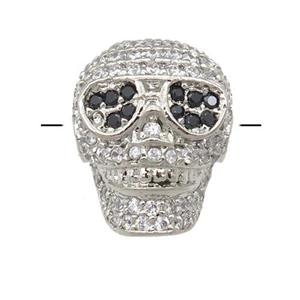 copper Skull beads pave zircon, platinum plated, approx 11-15mm, 2mm hole [FN24582]