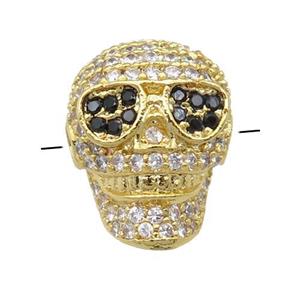 copper Skull beads pave zircon, gold plated, approx 11-15mm, 2mm hole [FN24583]