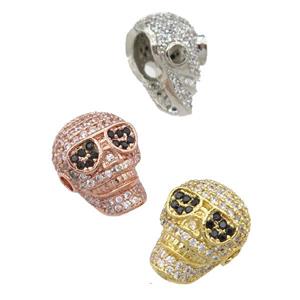 copper Skull beads pave zircon, mixed, approx 11-15mm, 2mm hole [FN24584]