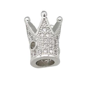 copper Crown beads pave zircon, platinum plated, approx 8-12mm [FN24595]