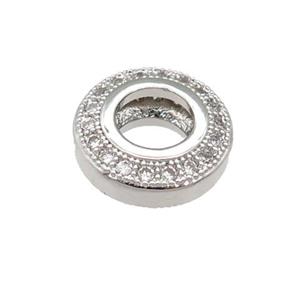 copper rondelle beads pave zircon, large hole, platinum plated, approx 10mm, 5mm hole [FN24603]