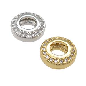 copper rondelle beads pave zircon, large hole, mixed, approx 10mm, 5mm hole [FN24605]