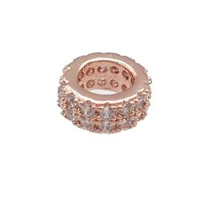 copper rondelle beads pave zircon, large hole, rose gold, approx 7mm, 4mm hole [FN24606]