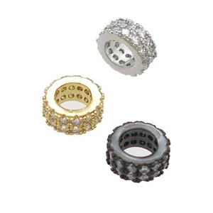 copper rondelle beads pave zircon, large hole, mixed, approx 7mm, 4mm hole [FN24610]