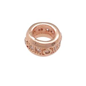 copper rondelle beads pave zircon, large hole, rose gold, approx 8mm, 5mm hole [FN24615-8MM]