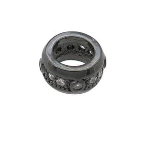 copper rondelle beads pave zircon, large hole, black plated, approx 10mm, 6mm hole [FN24618-10MM]